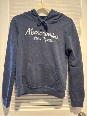 Abercrombie & Fitch Blue Pullover Hoodie with White Script Logo